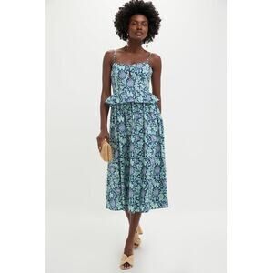 HYACINTH HOUSE Blue Leafy Floral Maeve Midi Dress Size S NWT